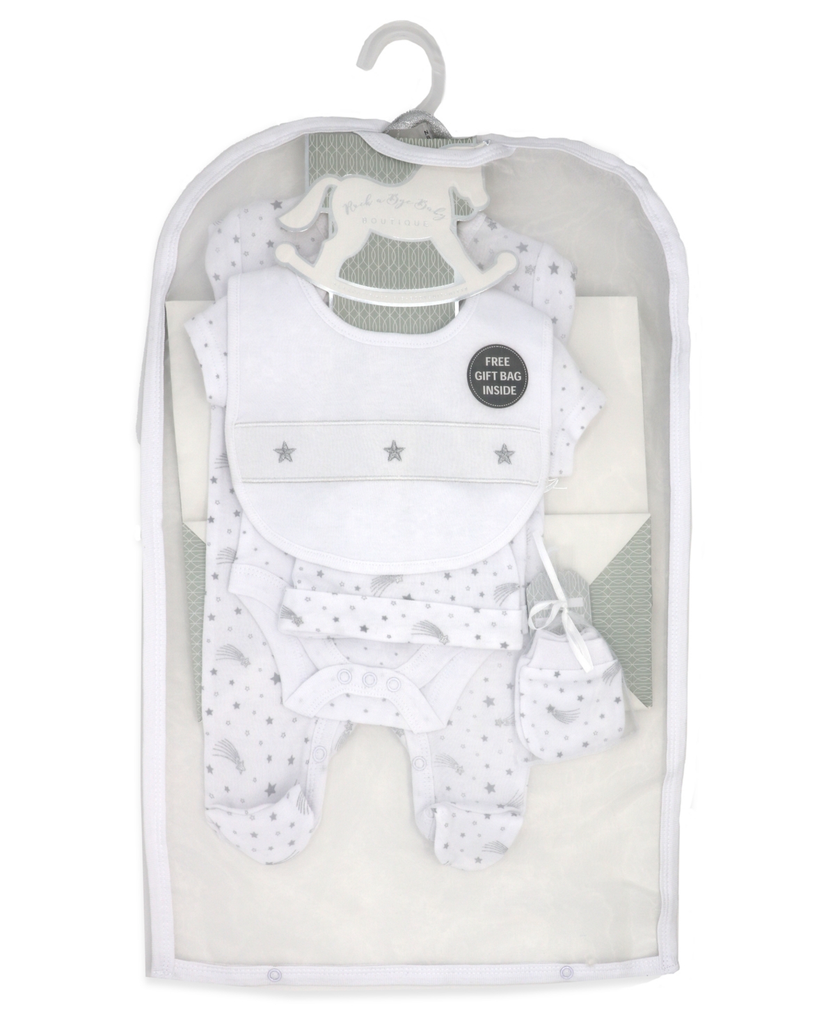Baby Boys and Girls 5 Piece Stars Layette Gift Set - Gray and White