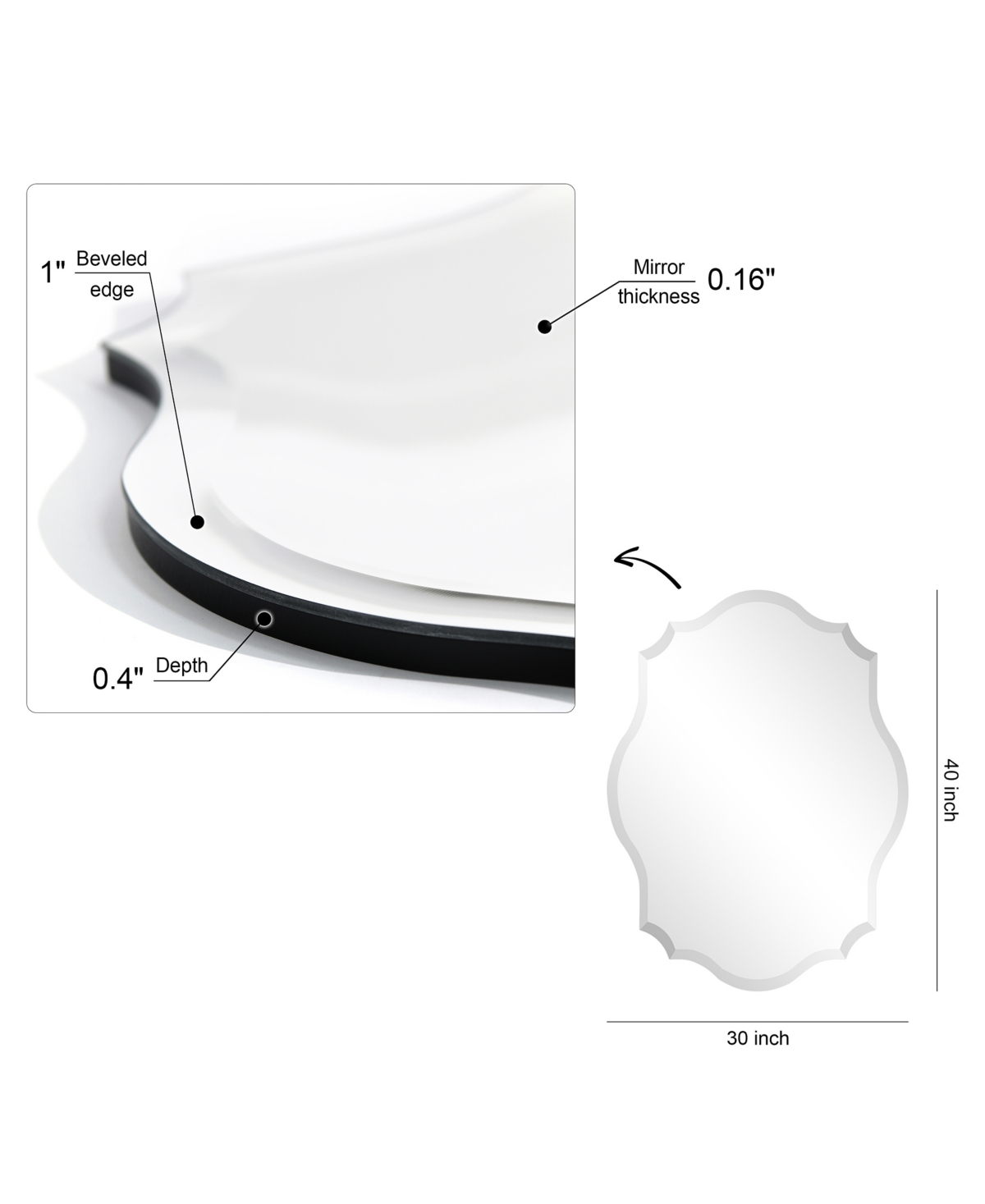 Empire Art Direct Frameless Beveled Oblong Scalloped Wall Mirror, 0.39