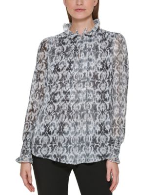 Calvin Klein - Printed Mock Neck Blouse