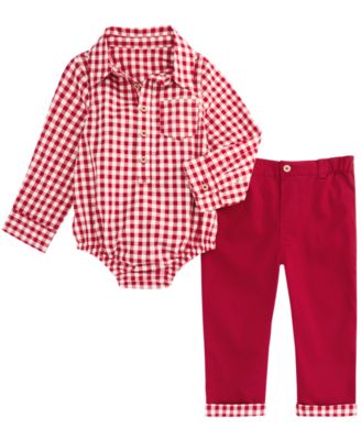 First Impressions - Baby Boys Gingham Bodysuit & Pants Set,