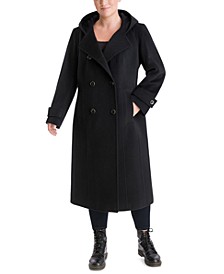Women's Plus Size Hooded Double-Breasted Maxi Coat