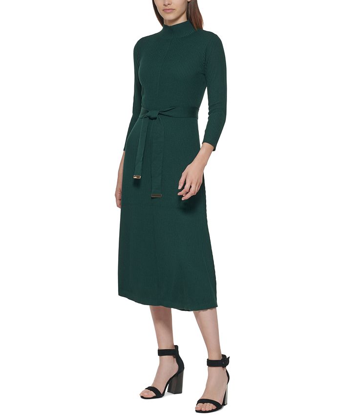 Calvin Klein Ribbed-Knit Belted Sweater Dress & Reviews - Dresses - Women -  Macy's