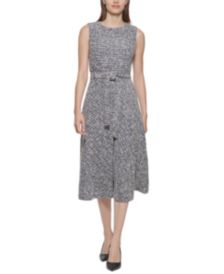 Tweed Belted Midi Dress