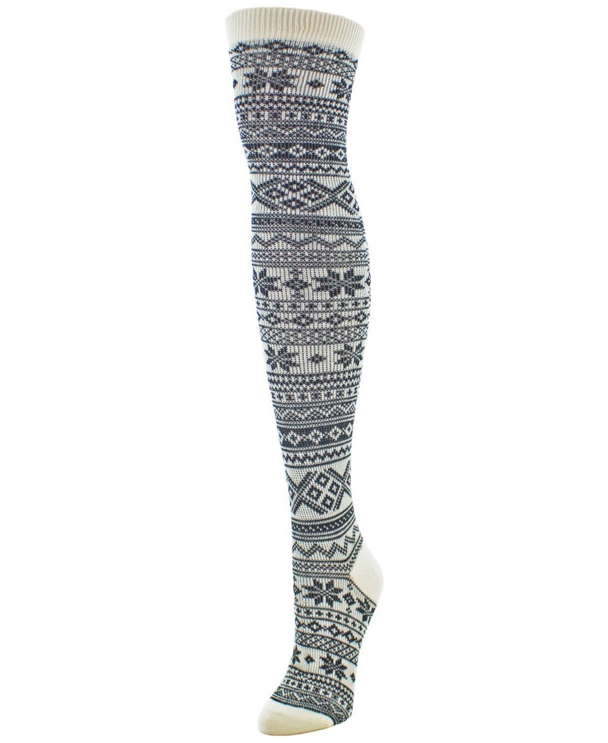 Women's Snow Flakes Stripes Over The Knee Socks - Ivory