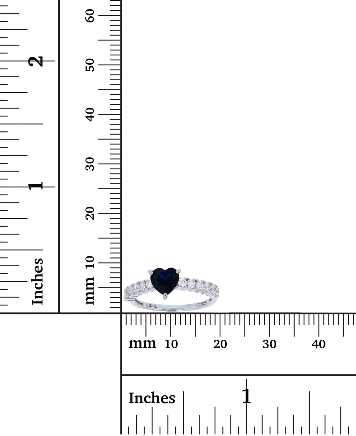 CreatedSpinel and White Cubic Zirconia Heart Ring in Rhodium Plated Sterling Silver - Blue