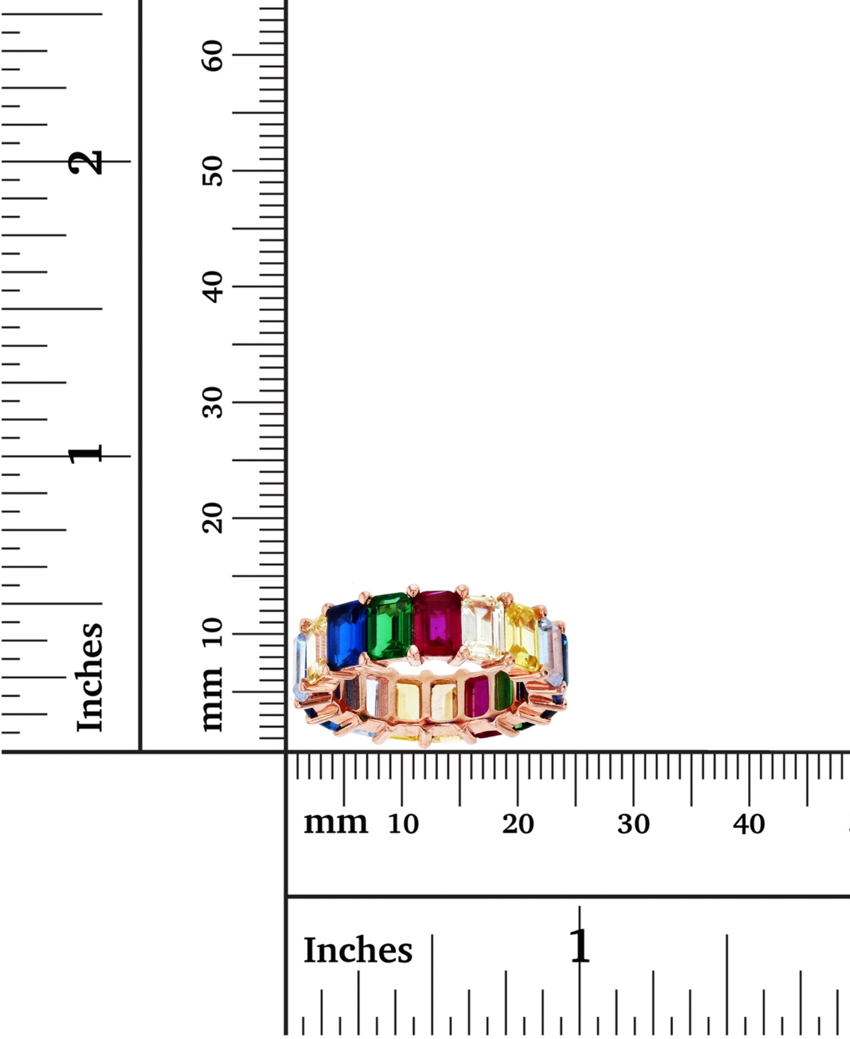 Colored Emerald Cut Cubic Zirconia Eternity Band in 14k Rose Gold Plated Sterling Silver - Rainbow