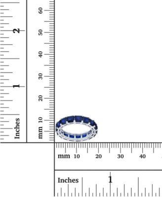 Created Blue Spinel Princess Cut Eternity Band in Rhodium Plated Sterling Silver