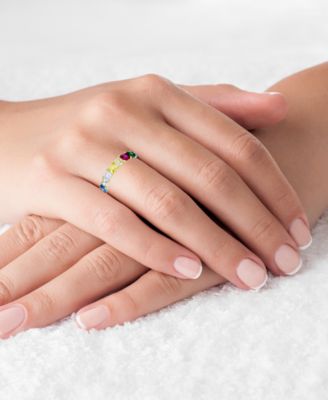 Rainbow Princess Cut Cubic Zirconia Eternity Band in 14k Yellow Gold Plated Sterling Silver