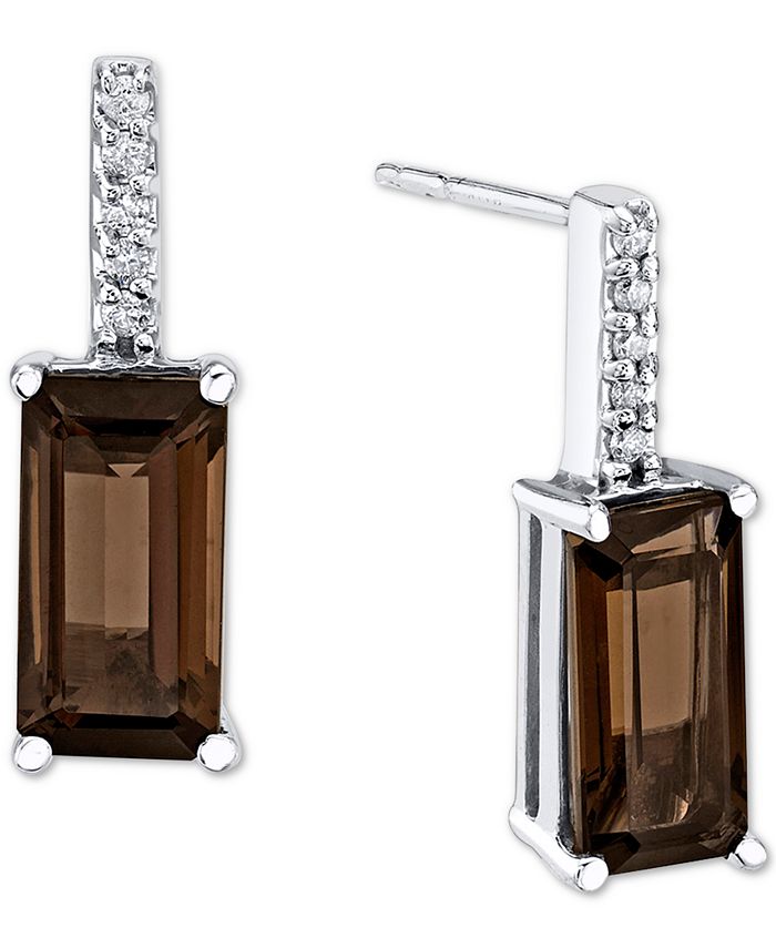 Macy's - Smoky Quartz (3-3/4 ct. t.w.) & Diamond (1/20 ct. t.w.) Drop Earrings in Sterling Silver