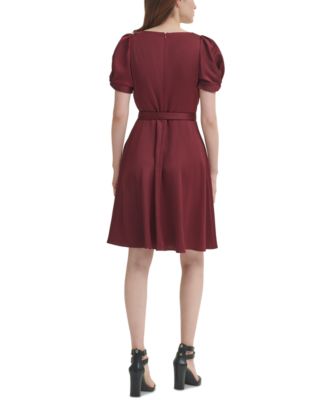 DKNY Knot-Sleeve Fit & Flare Dress - Macy's