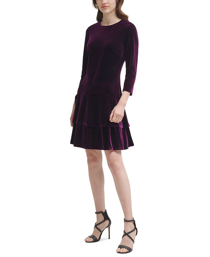 DKNY Women's Tiered Midi Dress Purple Size 12Petite