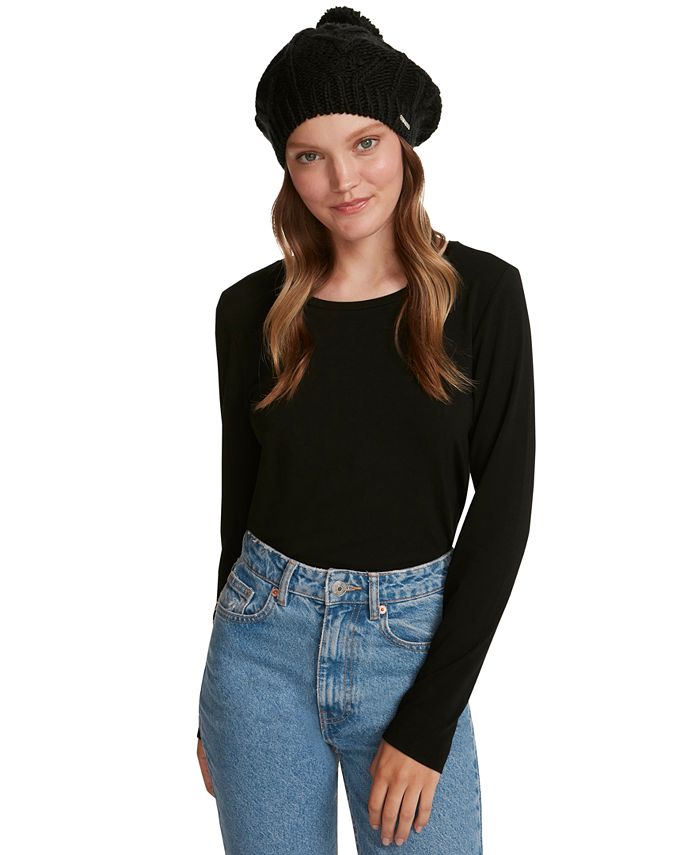 Steve Madden Women's Classic CableKnit Beret with Pom Pom Macy's