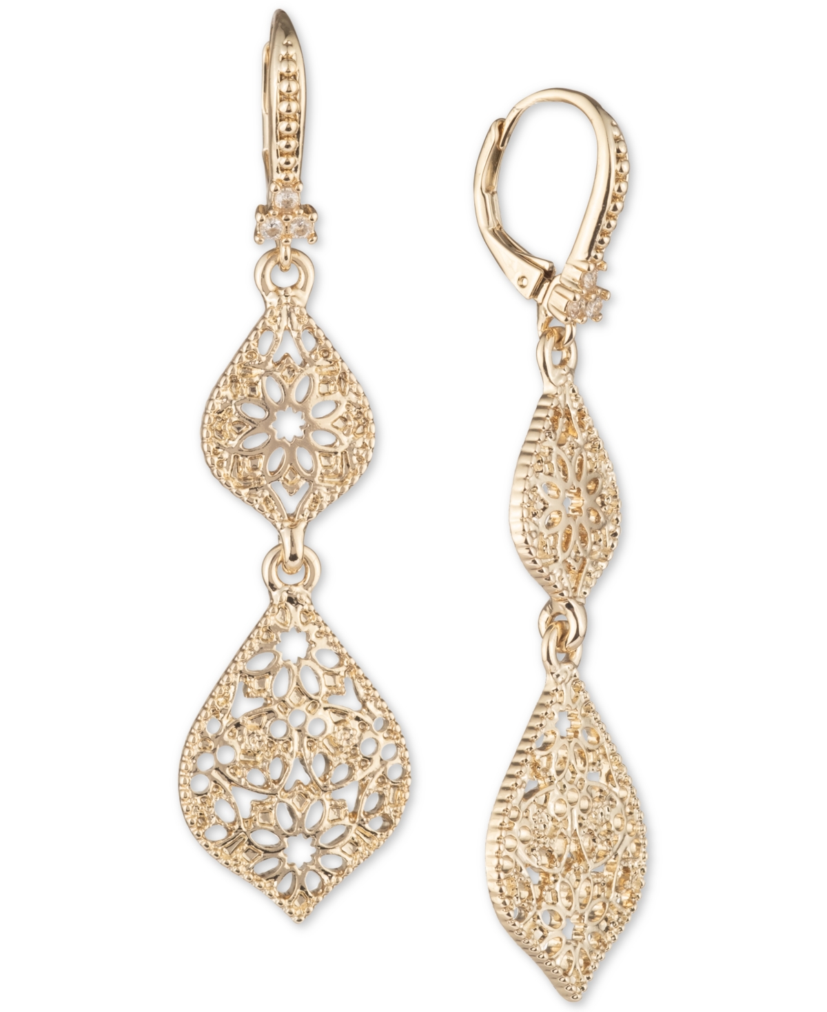 Gold-Tone Filigree Double Drop Earrings - Gold