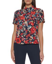 Floral-Print Zip-Front Blouse