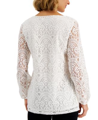 JM Collection Solid Lace Knit Top, Created For Macy's - Macy's