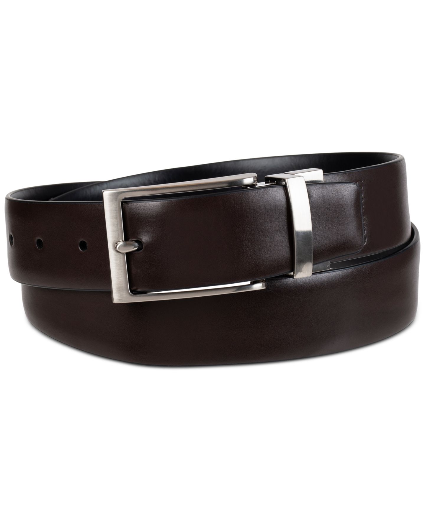 Мужской ремень Calvin Klein 35MM Two-In-One Feather Edge Reversible Dress Belt, цвет: Чёрный / Коричневый — фото 2