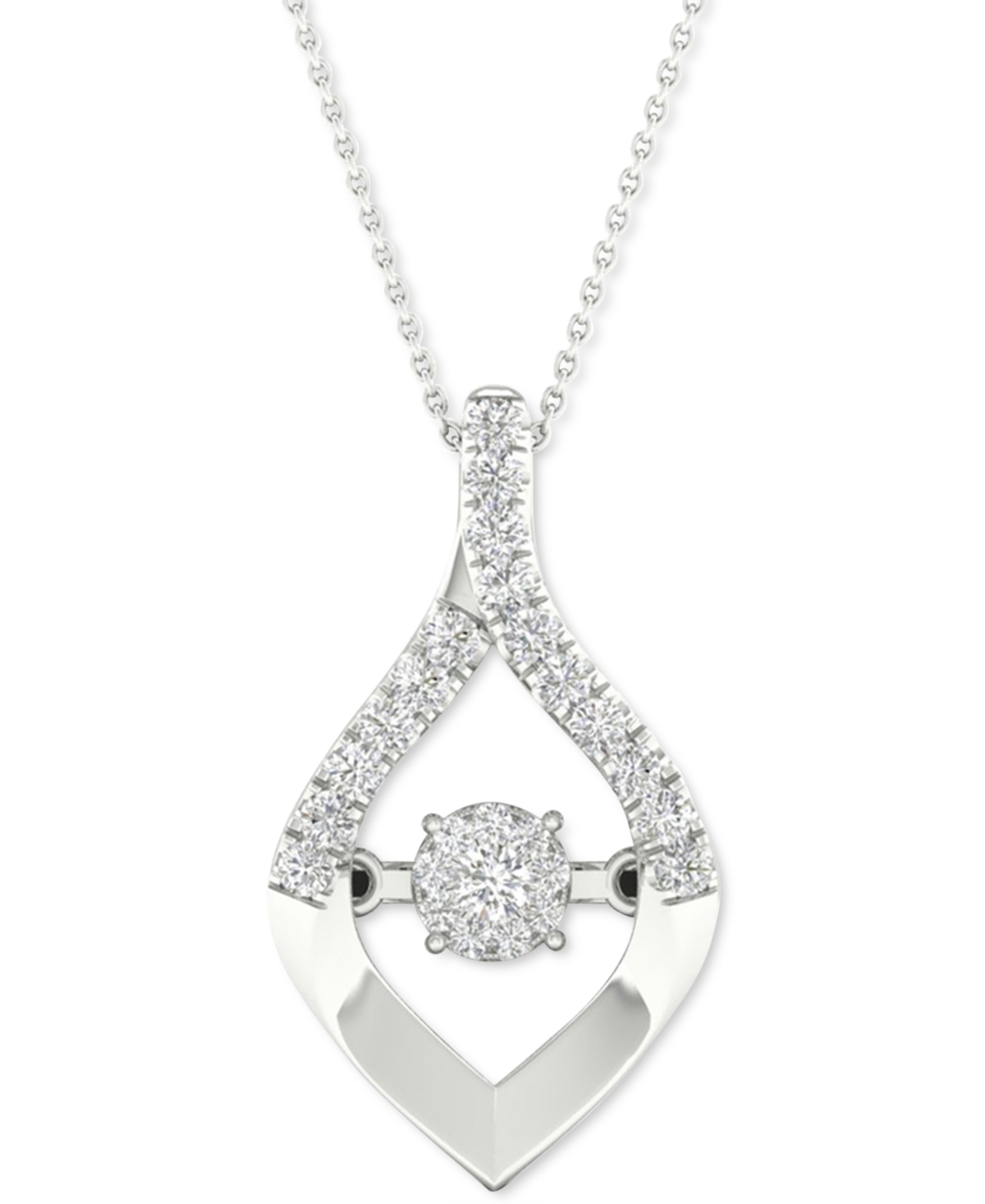 Diamond Wishbone 18" Pendant Necklace (1/5 ct. t.w.) in 10k White Gold - White Gold