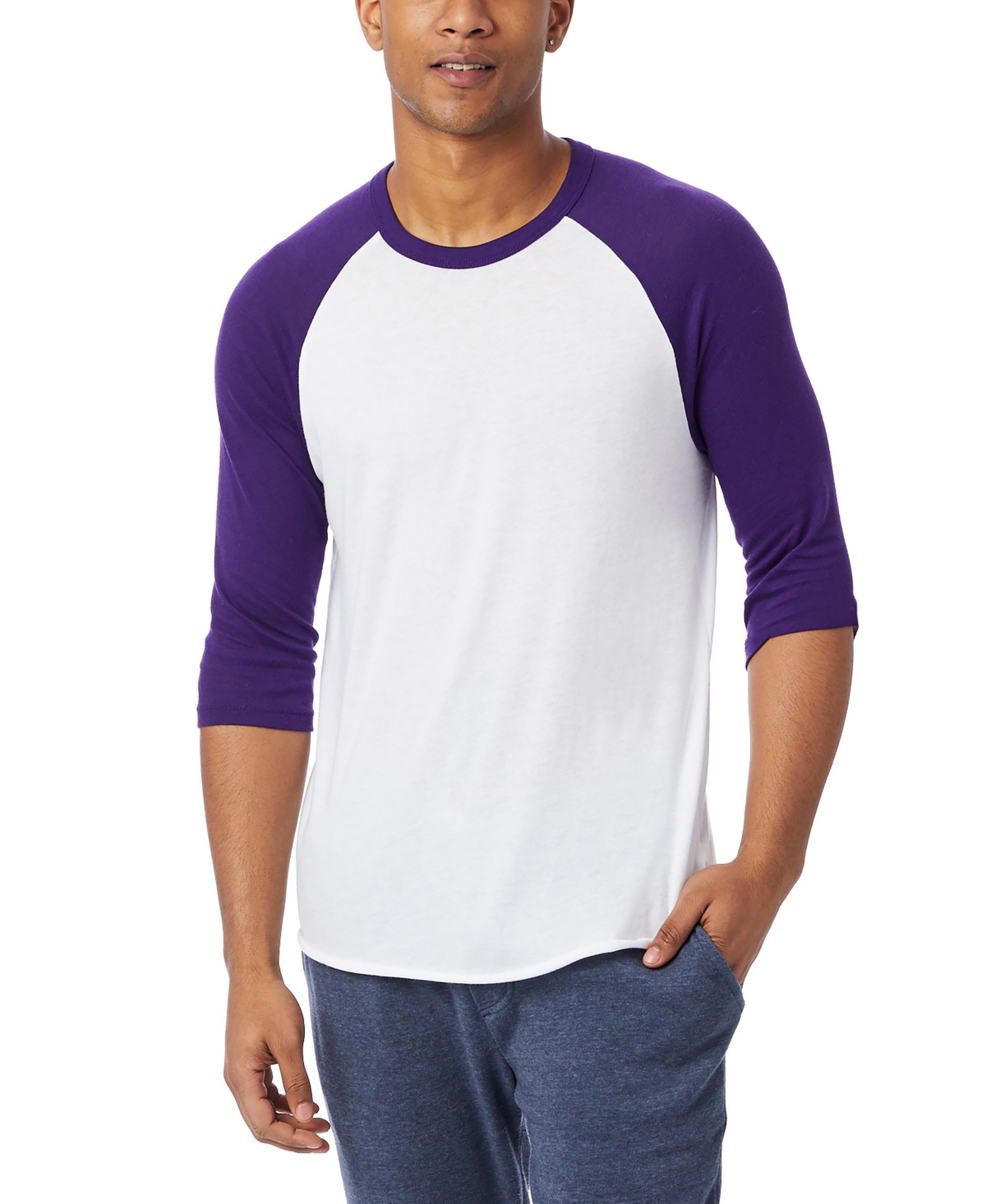 Alternative Apparel Men's Keeper Jersey Baseball T-shirt In White,deep Violet