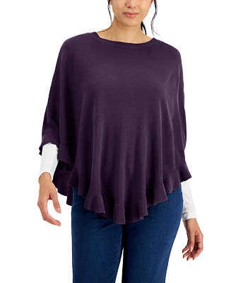Karen Scott Cotton Luxsoft Ruffled Poncho Sweater, Created for Macy's ...