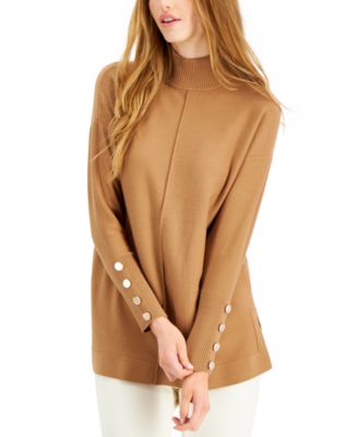 Anne Klein - Petite Button-Trim Mock-Neck Sweater