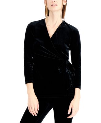 Anne Klein - Velour Faux-Wrap Top