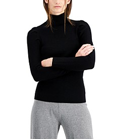 Mock-Neck Puff-Shoulder Sweater