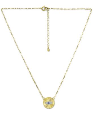 Lab-Grown Blue Sapphire & Cubic Zirconia Evil Eye Disc Pendant Necklace, 16" + 2" extender, Created for Macy's