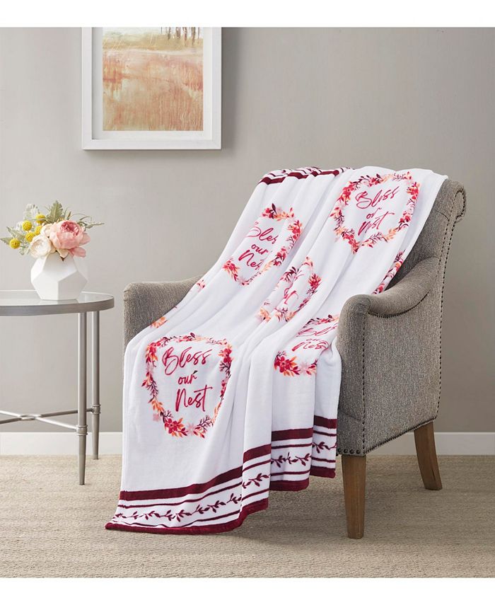 JLA Home Plush Bless Our Nest Throw, 50" x 60", Created For Macy's Macy's