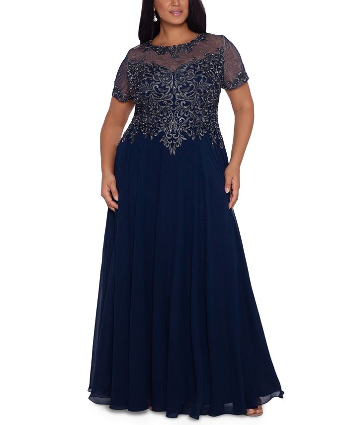 XSCAPE Plus Size Embellished Illusion-Top Gown - Macy's