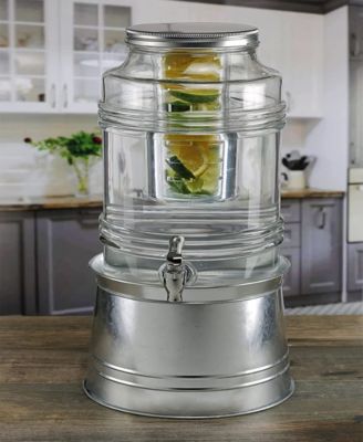 Bungalow Beverage 2.4 Gallon Dispenser with Ice Insert, Fruit Infuser, and Galvanized Base