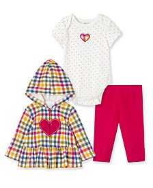 Baby Girls Heart Bodysuit, Hoodie and Legging Set, 3 Piece