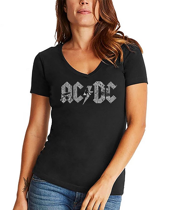LA Pop Art Women's AC/DC Word Art V-Neck T-Shirt - Macy's