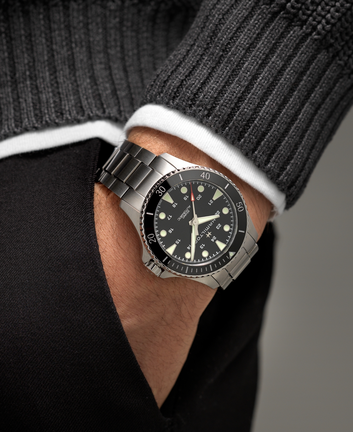 Shop Hamilton Men's Swiss Automatic Khaki Navy Scuba Stainless Steel Bracelet Watch 43mm