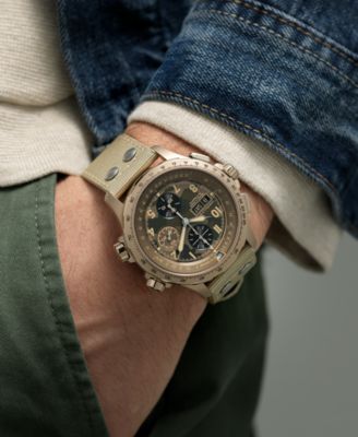 Men's Swiss Automatic Chronograph Khaki Aviation X-Wind Beige Textile Strap Watch 45mm