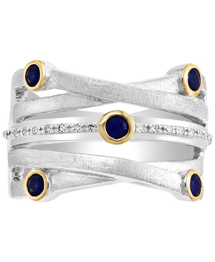 EFFY Collection - Sapphire (3/8 ct. t.w.) & Diamond (1/20 ct. t.w.) Multirow Statement Ring in Sterling Silver and 18k Gold