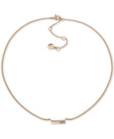 Gold-Tone Pavé & Logo Bar Pendant Necklace, 16" + 3" extender