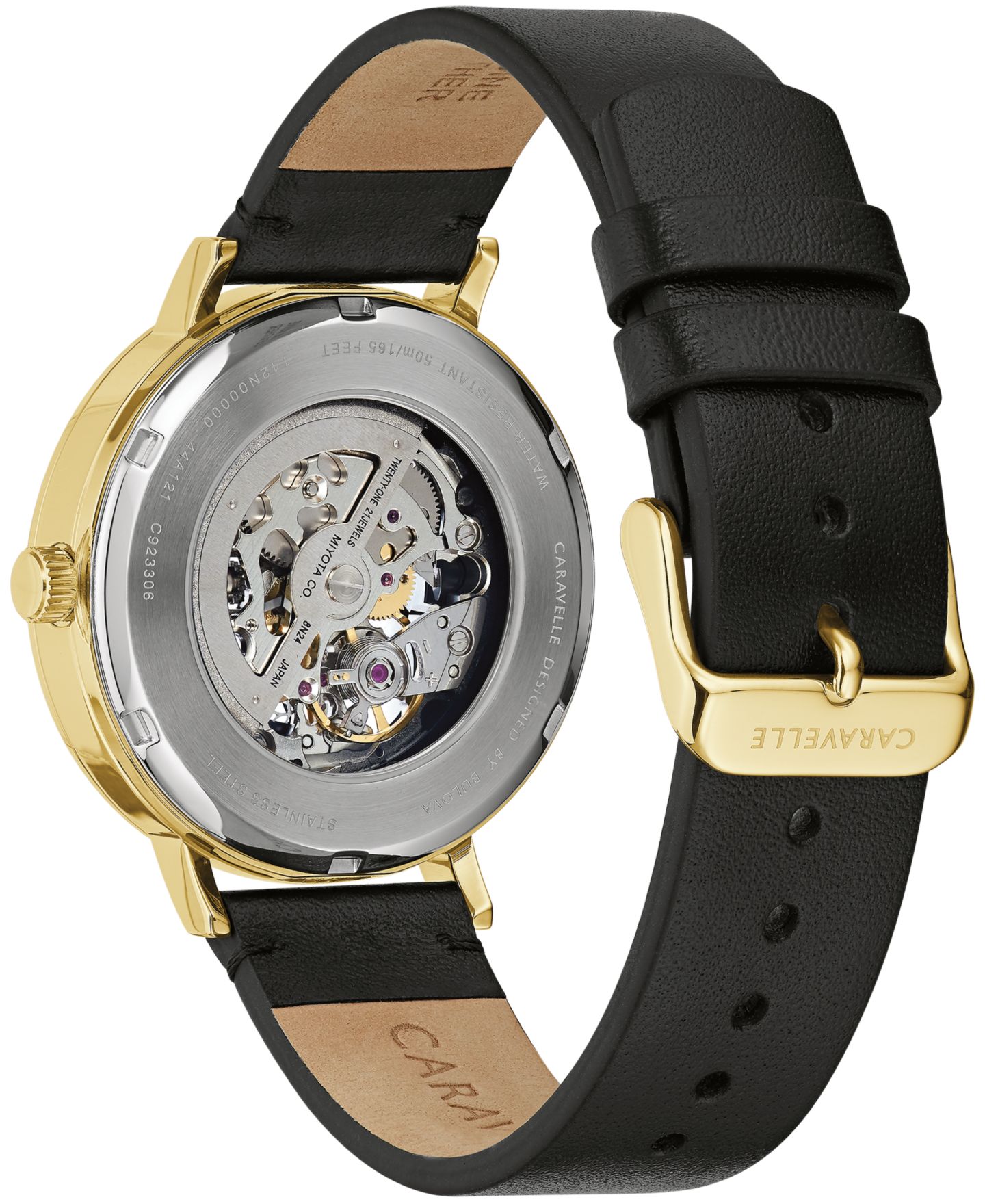 Мужские часы Caravelle Automatic Black Leather Strap Watch 39.5mm — фото 3
