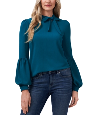 Cece Tie Neck Blouse In Vivid Teal