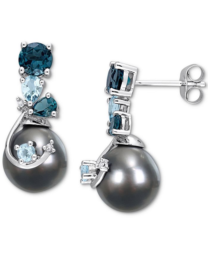 Macy s Cultured Tahitian Pearl 9mm Blue Topaz 2 ct. t.w