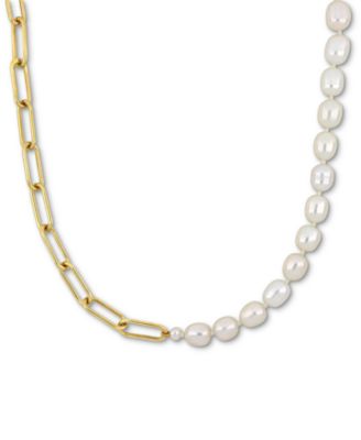 Macy's - Cultured Freshwater Pearl (7-7-1/2mm) & Paperclip Link 18" Statement Necklace in 18k Gold-Plated Sterling Silver