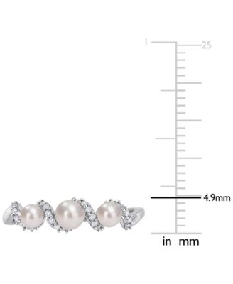 Cultured Freshwater Pearl (3-4mm) & Diamond (1/10 ct. t.w.) Swirl Ring in 14k White Gold