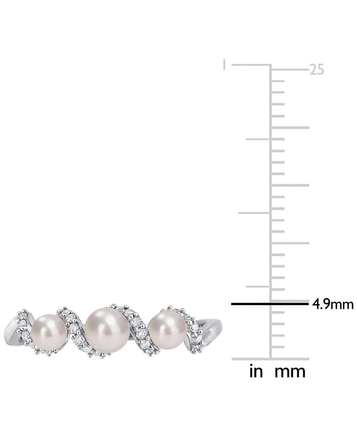 Cultured Freshwater Pearl (3-4mm) & Diamond (1/10 ct. t.w.) Swirl Ring in 14k- White Gold