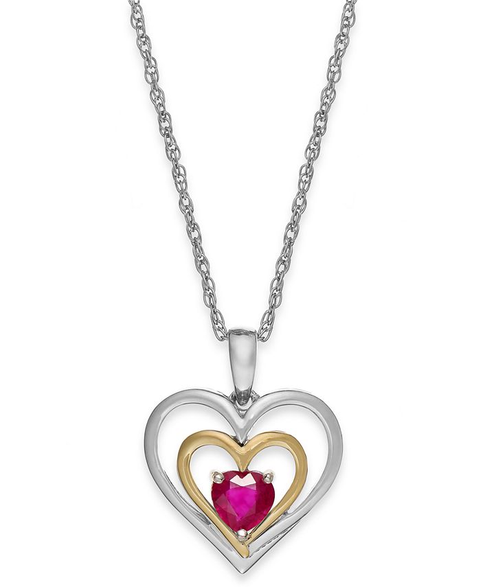 Macy's Gemstone Heart Pendant Necklace in 14k Gold and Sterling Silver ...