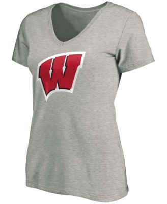 Women's Heathered Gray Wisconsin Badgers Primary Logo V-Neck T-shirt