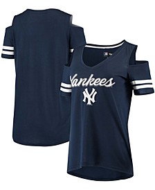 Women's Navy New York Yankees Extra Inning Cold Shoulder T-shirt