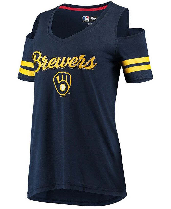 G Iii 4her By Carl Banks Womens Navy Milwaukee Brewers Extra Inning Cold Shoulder T Shirt Macys 