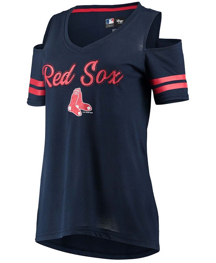 G Iii 4her By Carl Banks Womens Navy Boston Red Sox Extra Inning Cold Shoulder T Shirt Macys 