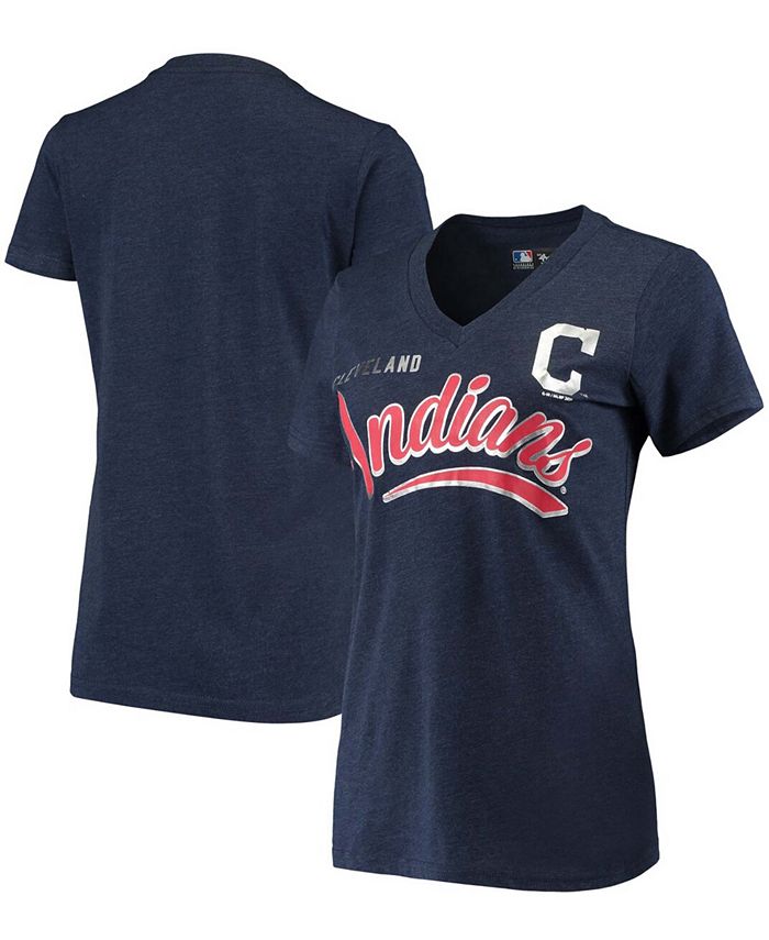 G Iii 4her By Carl Banks Womens Heathered Navy Cleveland Indians Good Day V Neck T Shirt Macys 