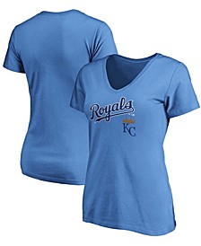 Women's Light Blue Kansas City Royals Team Logo Lockup V-Neck T-shirt