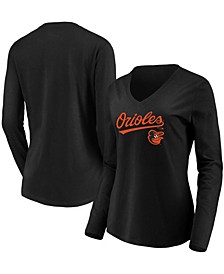 Women's Black Baltimore Orioles Core Team Lockup Long Sleeve V-Neck T-shirt